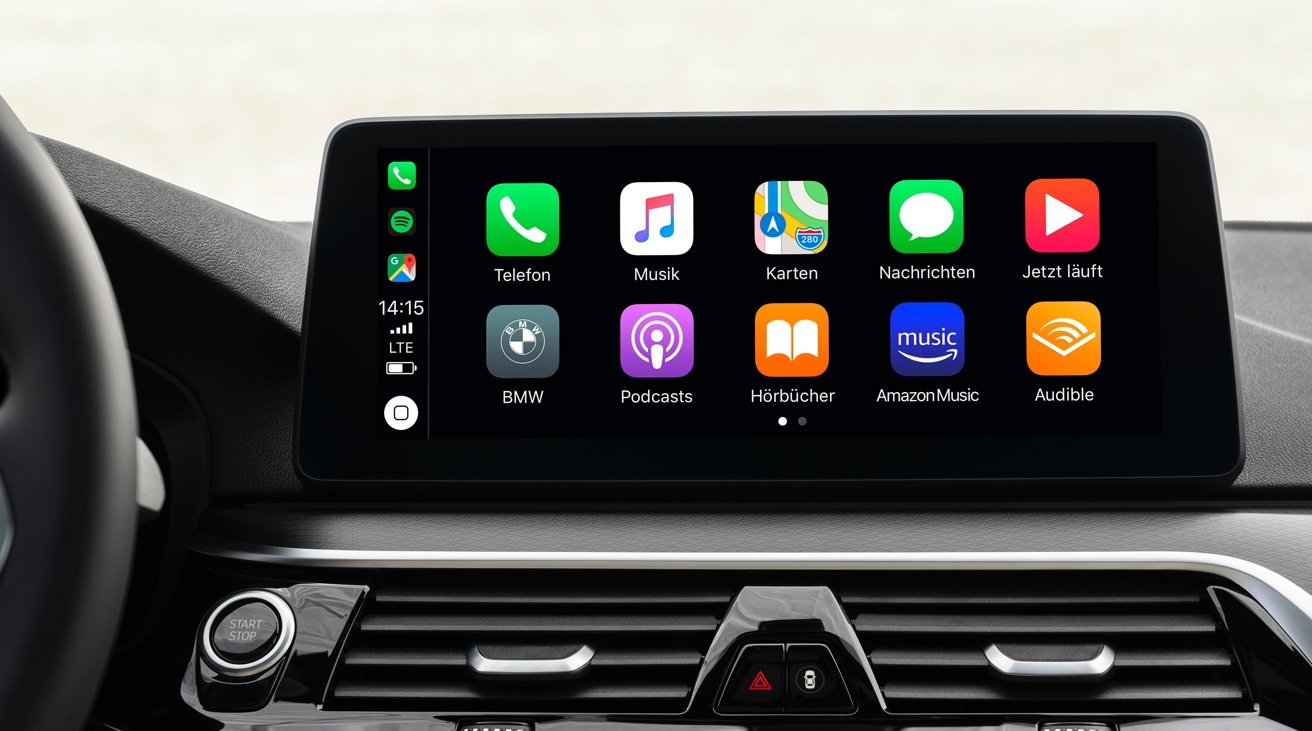 Apple CarPlay running on the factory BMW iDrive screen in the dash after an OEM-integrated CarPlay kit install